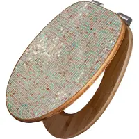 Banjado Design WC Sitz Bambus Absenkautomatik -Grüne Fliesen - Toilettendeckel mit Absenkautomatik Holz/hochwertiger Bambus Klodeckel/WC-Sitz für alle gängigen Toiletten [TDB2 11375]