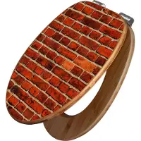 Banjado Design WC Sitz Bambus Absenkautomatik -Ziegelwand - Toilettendeckel mit Absenkautomatik Holz/hochwertiger Bambus Klodeckel/WC-Sitz für alle gängigen Toiletten [TDB2 10099]