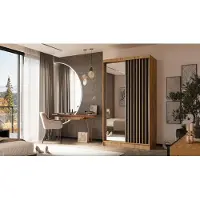 ALTDECOR Kleiderschrank mit Spiegel und Schiebetüren, kugelgelagerte Führungsschienen und Aluminium-Leisten - LAMELO - 120 cm - Artisan/Schwarz /Artisan