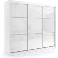 ALTDECOR Kleiderschrank mit Lacobel-Schiebetüren, kugelgelagerte Führungsschienen und Aluminium-Leisten - VIVONA - 240 cm - Weiß