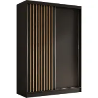 ALTDECOR Kleiderschrank mit furnierten Schiebetüren, kugelgelagerte Führungsschienen und Aluminium-Leisten, LED-Beleuchtung (16 Farben) und Fernbedienung - LABELO - 150 cm - Schwarz / Braun