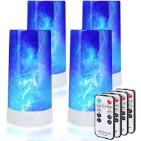 Slyrun 4er Set LED Flammenlampe Blau mit Fernbedienung,USB Wiederaufladbar & Magnetisch,3 Modi Tischleuchte mit Schwerkraftsensor,Flammen-Effekt Nachtlicht für Bar, Party & Garten