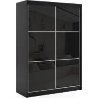 ALTDECOR Kleiderschrank mit Lacobel-Schiebetüren, kugelgelagerte Führungsschienen und Aluminium-Leisten - VIVONA - mit LED-Beleuchtung und Fernbedienung - 160 cm - Schwarz