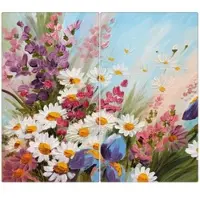 Banjado Herdabdeckplatte Glas 2 Teilig Je 30x52CM Schneidebrett Herdabdeckung Mit Motiv Sommerstrauss