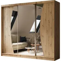 ALTDECOR Kleiderschrank mit Spiegel und Schiebetüren VOXI, kugelgelagerte Führungsschienen und Aluminium-Leisten, LED-Beleuchtung (weiß + 16 Farben) und Fernbedienung 240 cm Eiche Artisan