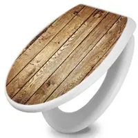 Banjado Toilettendeckel Mit Absenkautomatik WC-Sitz Soft Close Weiß Hygienischer Duroplast Leichte Montage Mit Motiv Geöltes Holz