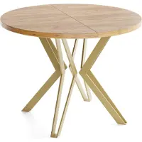 WFL GROUP Runder Tisch für das Esszimmer - 100 oder 120 cm Durchmesser - Ausziehbarer Tisch mit Pulverbeschichteten Goldenen Metallbeinen - Industriestil - 120 cm - Craft Eiche