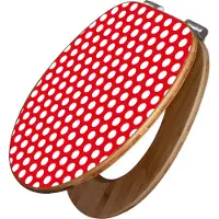 Banjado Design WC Sitz Bambus Absenkautomatik -Punkte Rot - Toilettendeckel mit Absenkautomatik Holz/hochwertiger Bambus Klodeckel/WC-Sitz für alle gängigen Toiletten [TDB2 10588]