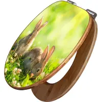 Banjado Design WC Sitz Bambus Absenkautomatik -Drei Hasen - Toilettendeckel mit Absenkautomatik Holz/hochwertiger Bambus Klodeckel/WC-Sitz für alle gängigen Toiletten [TDB2 11125]