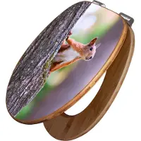 Banjado Design WC Sitz Bambus Absenkautomatik - Eichhörnchen - Toilettendeckel mit Absenkautomatik Holz/hochwertiger Bambus Klodeckel/WC-Sitz für alle gängigen Toiletten [TDB2 10326]