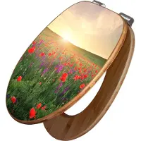 Banjado Design WC Sitz Bambus Absenkautomatik -Sommerfeld - Toilettendeckel mit Absenkautomatik Holz/hochwertiger Bambus Klodeckel/WC-Sitz für alle gängigen Toiletten [TDB2 12679]