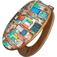 Banjado Design WC Sitz Bambus Absenkautomatik -Bunte Holzschindeln - Toilettendeckel mit Absenkautomatik Holz/hochwertiger Bambus Klodeckel/WC-Sitz für alle gängigen Toiletten [TDB2 11105]