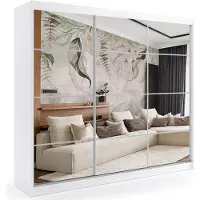 ALTDECOR Kleiderschrank mit Spiegel und Schiebetüren, kugelgelagerte Führungsschienen und Aluminium-Leisten - VIVONA - mit LED-Beleuchtung und Fernbedienung - 180 cm - Weiß