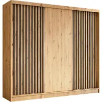 ALTDECOR Kleiderschrank mit furnierten Schiebetüren, kugelgelagerte Führungsschienen und Aluminium-Leisten - LABELO - 240 cm - Braun / Schwarz