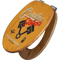 Banjado Design WC Sitz Bambus Absenkautomatik -Gasoline Station - Toilettendeckel mit Absenkautomatik Holz/hochwertiger Bambus Klodeckel/WC-Sitz für alle gängigen Toiletten [TDB2 11147]