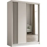 ALTDECOR Kleiderschrank mit Spiegel und Schiebetüren, kugelgelagerte Führungsschienen und Aluminium-Leisten - NALLA - 160 cm (Weiß + Weiß + Schwarz)