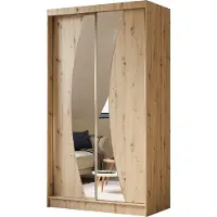 ALTDECOR Kleiderschrank mit Spiegel und Schiebetüren VOXI, kugelgelagerte Führungsschienen und Aluminium-Leisten, LED-Beleuchtung (weiß + 16 Farben) und Fernbedienung 120 cm Eiche Artisan
