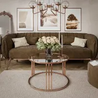 Lookway Runder Couchtisch LORI GLASS mit kupferfarbenem Gestell