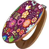 Banjado Design WC Sitz Bambus Absenkautomatik -Love and Peace - Toilettendeckel mit Absenkautomatik Holz/hochwertiger Bambus Klodeckel/WC-Sitz für alle gängigen Toiletten [TDB2 10037]