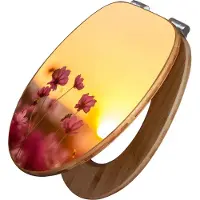Banjado Design WC Sitz Bambus Absenkautomatik -Cosmea Feld - Toilettendeckel mit Absenkautomatik Holz/hochwertiger Bambus Klodeckel/WC-Sitz für alle gängigen Toiletten [TDB2 12747]
