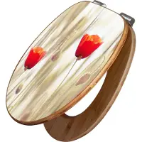 Banjado Design WC Sitz Bambus Absenkautomatik -Klatschmohn - Toilettendeckel mit Absenkautomatik Holz/hochwertiger Bambus Klodeckel/WC-Sitz für alle gängigen Toiletten [TDB2 12261]