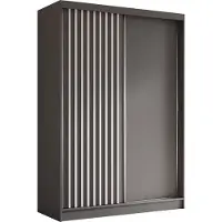 ALTDECOR Kleiderschrank mit furnierten Schiebetüren, kugelgelagerte Führungsschienen und Aluminium-Leisten, LED-Beleuchtung (16 Farben) und Fernbedienung - LABELO - 150 cm - Grau / Weiß