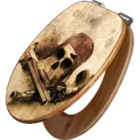 Banjado Design WC Sitz Bambus Absenkautomatik - Pirat - Toilettendeckel mit Absenkautomatik Holz/hochwertiger Bambus Klodeckel/WC-Sitz für alle gängigen Toiletten [TDB2 10186]