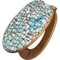 Banjado Design WC Sitz Bambus Absenkautomatik - Mosaik Blau - Toilettendeckel mit Absenkautomatik Holz/hochwertiger Bambus Klodeckel/WC-Sitz für alle gängigen Toiletten [TDB2 11541]