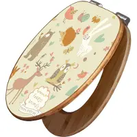 Banjado Design WC Sitz Bambus Absenkautomatik -Waldtiere - Toilettendeckel mit Absenkautomatik Holz/hochwertiger Bambus Klodeckel/WC-Sitz für alle gängigen Toiletten [TDB2 10878]