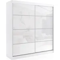 ALTDECOR Kleiderschrank mit Lacobel-Schiebetüren, kugelgelagerte Führungsschienen und Aluminium-Leisten - VIVONA - 200 cm - Weiß