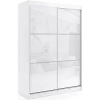 ALTDECOR Kleiderschrank mit Lacobel-Schiebetüren, kugelgelagerte Führungsschienen und Aluminium-Leisten - VIVONA - 150 cm - Weiß