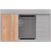 PrimaGran Spülbecken Grau 78x50cm, Granitspüle 1 Becken + Ablauf-Set + Küchenzubehörset, Küchenspüle ab 60er Unterschrank - Sydney