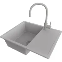 PrimaGran Granitspüle Grau 62x50cm, Spülbecken 1 Becken + Küchenarmatur 38x14cm + Ablauf-Set, Küchenspüle ab 45er Unterschrank - Ibiza