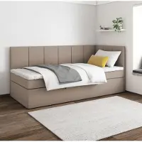 EURO-MEBLE Boxspringbett POLA 80x200 cm, T25 Topper, Kinderbett, Jugendbett, Einzelbetten, Bett, Stauraum Polsterbett, Matratze, RECHTS (Cappuccino - Itaka 48)