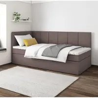 EURO-MEBLE Boxspringbett POLA 90x200 cm, T25 Topper, Kinderbett, Jugendbett, Einzelbetten, Bett, Stauraum Polsterbett, Matratze H3, LINKS (Braun - Itaka 20)