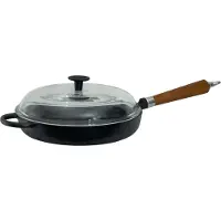 Ronneby Bruk Bratpfanne Maestro Gusseisen hoch mit Glasdeckel und braunem Buchenholzgriff Ø28cm