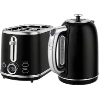 Dopwii Wasserkocher- und Toaster-Set, LED-Anzeige, 1,7 Liter, 2200W, Retro-Design, Memory-Funktion, Schwarz