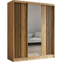 ALTDECOR Kleiderschrank mit Spiegel und Schiebetüren, kugelgelagerte Führungsschienen und Aluminium-Leisten - NALLA - 180 cm (Artisan + Artisan + Schwarz)