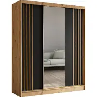 ALTDECOR Kleiderschrank mit Spiegel und Schiebetüren, kugelgelagerte Führungsschienen und Aluminium-Leisten - NALLA - 180 cm (Artisan + Schwarz + Artisan)