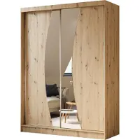 ALTDECOR Kleiderschrank mit Spiegel und Schiebetüren VOXI, kugelgelagerte Führungsschienen und Aluminium-Leisten, LED-Beleuchtung (weiß + 16 Farben) und Fernbedienung 160 cm Eiche Artisan