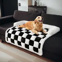 Topchances Haustier-Couchbezüge für Sofa, rutschfest Hundebett, Flanell-Hundebett waschbar Hundesofa Hundematte Möbelschutz,Schwarz,90x90cm