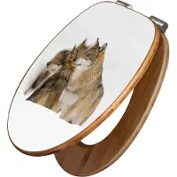 Banjado Design WC Sitz Bambus Absenkautomatik - Wölfe - Toilettendeckel mit Absenkautomatik Holz/hochwertiger Bambus Klodeckel/WC-Sitz für alle gängigen Toiletten [TDB2 10432]