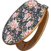 Banjado Design WC Sitz Bambus Absenkautomatik -Rosen Auf Anthrazit - Toilettendeckel mit Absenkautomatik Holz/hochwertiger Bambus Klodeckel/WC-Sitz für alle gängigen Toiletten [TDB2 11219]