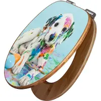 Banjado Design WC Sitz Bambus Absenkautomatik - Bunter Dalmatiner - Toilettendeckel mit Absenkautomatik Holz/hochwertiger Bambus Klodeckel/WC-Sitz für alle gängigen Toiletten [TDB2 12792]
