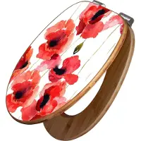Banjado Design WC Sitz Bambus Absenkautomatik -Mohn Aquarell - Toilettendeckel mit Absenkautomatik Holz/hochwertiger Bambus Klodeckel/WC-Sitz für alle gängigen Toiletten [TDB2 12326]