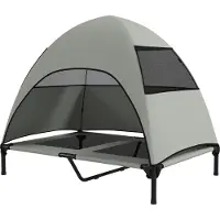 Slyrun Hundeliege Outdoor mit Dach, Erh?htes Hundebett für Gro?e Hunde, 106 x 76 x 99 cm, Hellgrau