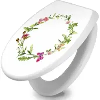 Banjado Toilettendeckel weiß mit Absenkautomatik und Motiv Aquarell Blumenring [TDW 12975]