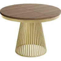 WFL GROUP Esstisch Rund Ausziehbar mit Lamellen im Loft-Stil – 100 bis 180 cm – Industrieller Tisch mit Metallbeinen in Gold, Platzsparend für Wohnzimmer oder Esszimmer – Walnuss Braun