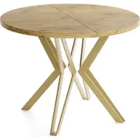 WFL GROUP Runder Tisch für das Esszimmer - 100 oder 120 cm Durchmesser - Ausziehbarer Tisch mit Pulverbeschichteten Goldenen Metallbeinen - Industriestil - 120 cm - Lancelot Eiche