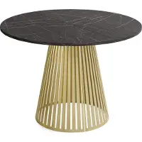 WFL GROUP Esstisch Rund Ausziehbar mit Lamellen im Loft-Stil – 100 bis 180 cm – Industrieller Tisch mit Goldenen Metallbeinen, Platzsparend für Wohnzimmer oder Esszimmer – Marmor Schwarz